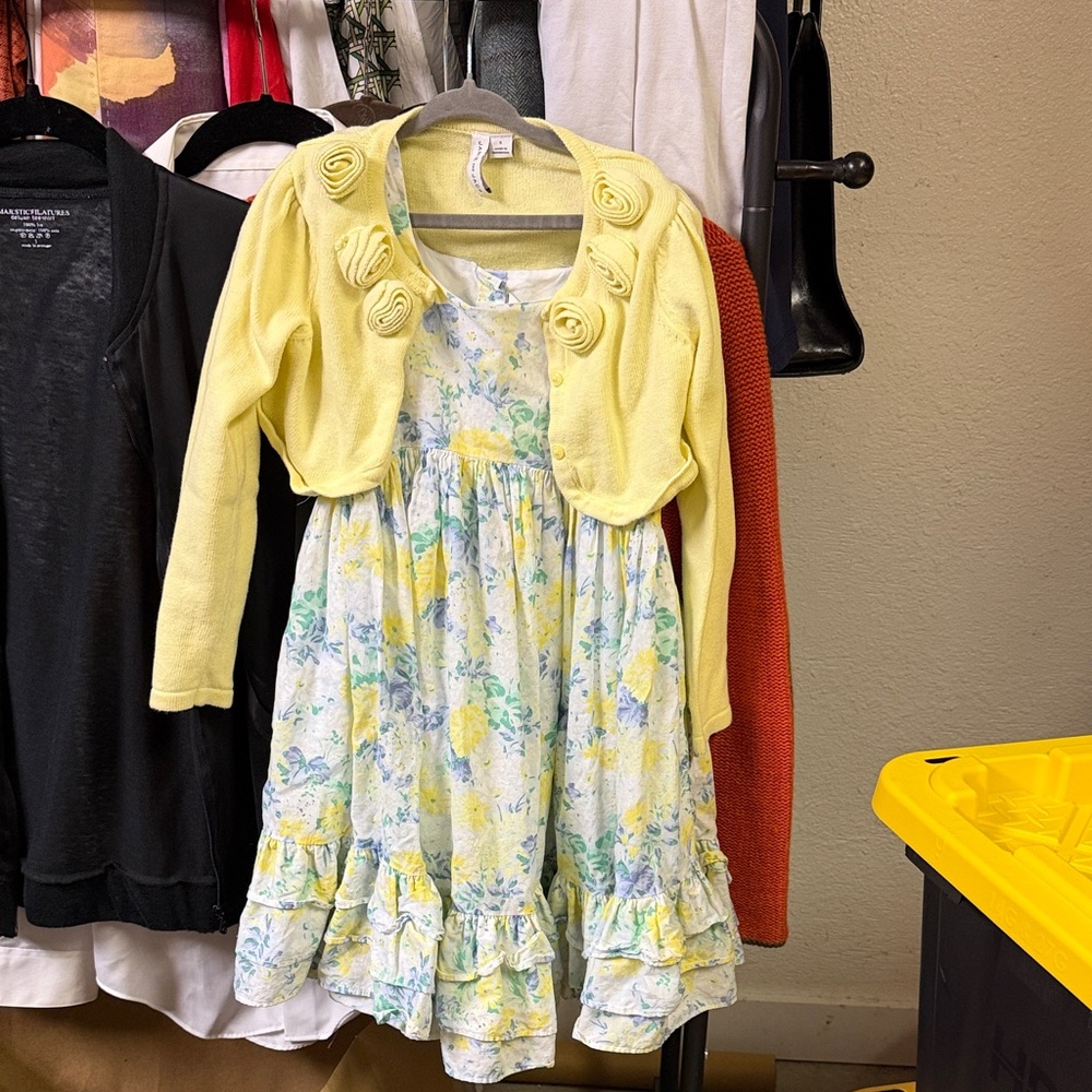 Janie and Jack Yellow Floral Dress with Cardigan